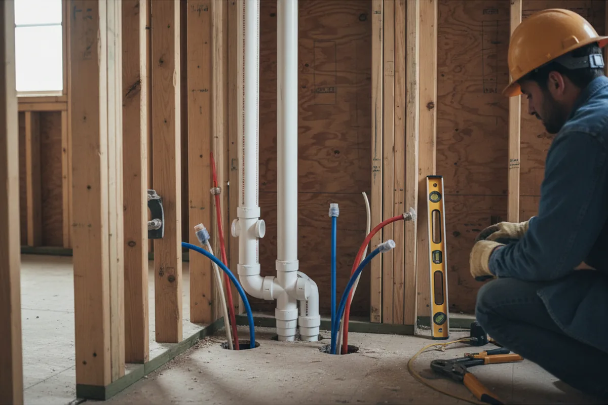 Drain and supply rough-in during Sump Pump Repair in Mount Auburn