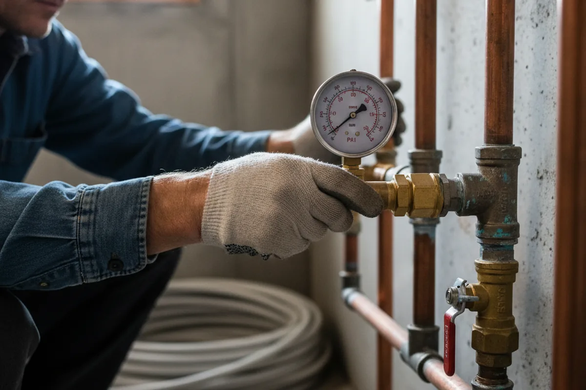 Pressure testing a repaired line during Water Line Repair in Mount Auburn